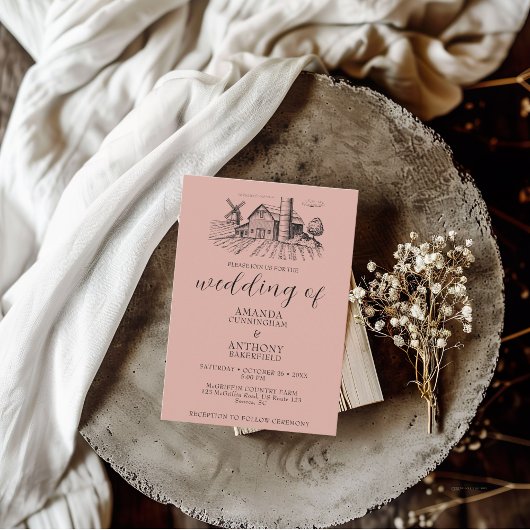 Land Westerne schuur bruiloft uitnodiging