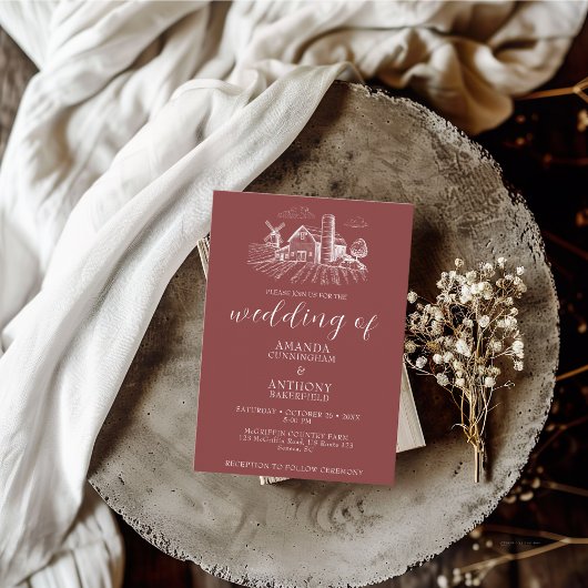 Land Westerne schuur bruiloft uitnodiging