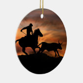 Land Westerne Steer Roping Cowboy Keramisch Ornament (Rechts)
