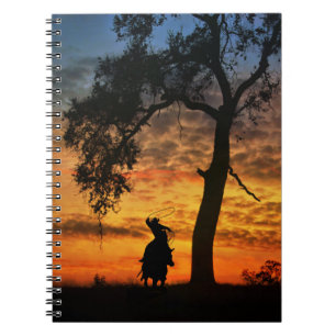 Land Westerne Steer Roping Cowboy Sunset Notitieboek