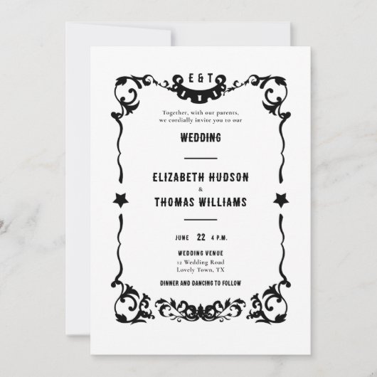 Land Westerne Sterren Zwart Wit Formele Bruiloft Kaart (Voorkant)
