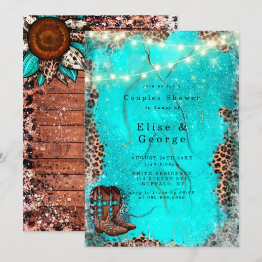 Land Westerne turquoise Couple Shower Uitnodiging (Voorkant / Achterkant)