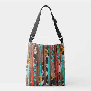 Land Westerne zonnebloemen Turquoise Stone Wood Crossbody Tas