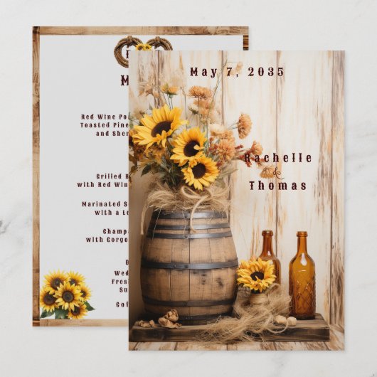 Land Westerne Zonnebloemen Whiskey Barrel Menu (Voorkant / Achterkant)