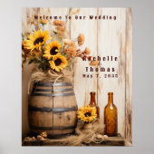 Land Westerne Zonnebloemen Whiskey Barrel Welkom Poster (Voorkant)