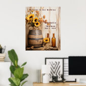 Land Westerne Zonnebloemen Whiskey Barrel Welkom Poster (Thuiskantoor)