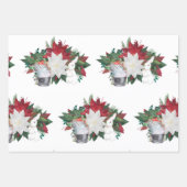 Land White Rabbit Tea Cups Poinsettia Kerstmis Inpakpapier Vel (Voorkant)