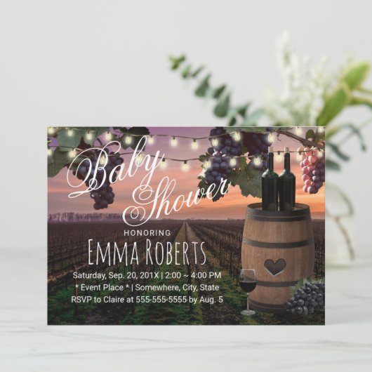 Land wijngaard Rustisch Baby shower van wijnloop Kaart (Staand voorkant)
