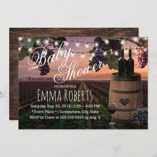 Land wijngaard Rustisch Baby shower van wijnloop Kaart (Voorkant / Achterkant)