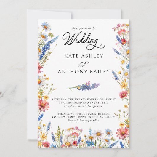 Land Wildbloem  Bloemen Bruiloft Kaart (Voorkant)