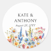 Land Wildbloem  Bloemen Bruiloft Ronde Sticker (Voorkant)