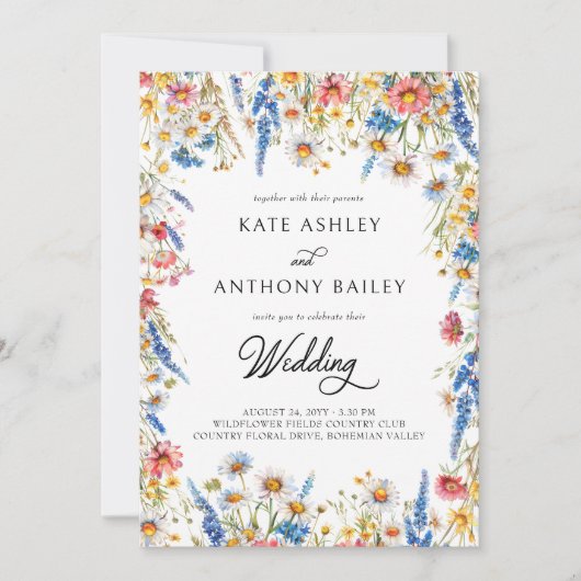 Land Wildbloem Bruiloft Details en Website Kaart (Voorkant)