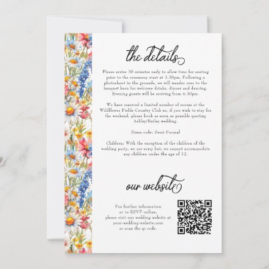 Land Wildbloem Bruiloft Details en Website Kaart (Achterkant)