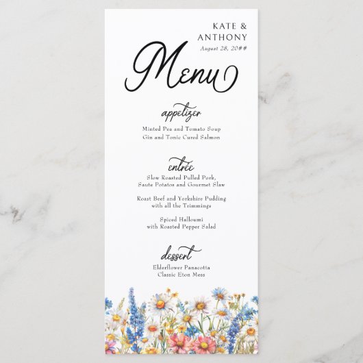 Land Wildbloem Drie gangen Bloemen Bruiloft Menu (Voorkant)