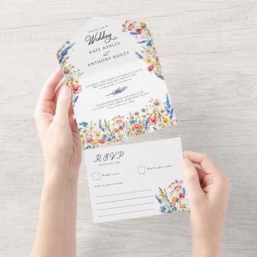 Land Wildbloem Kleurrijke Bloemen Bruiloft All In One Uitnodiging (Afscheurbaar)