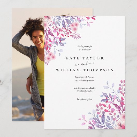 Land Wildbloemen Bloemen Foto Bruiloft Kaart (Voorkant / Achterkant)