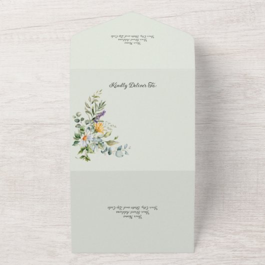 Land Wildbloemen op Bord Groen All In One Uitnodiging (Buitenkant)