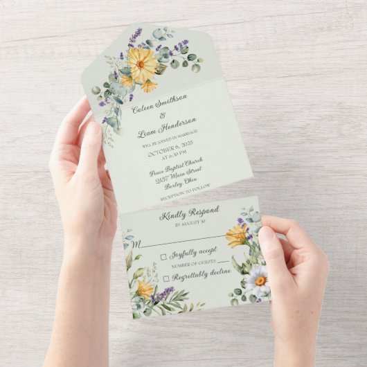 Land Wildbloemen op Bord Groen All In One Uitnodiging (Afscheurbaar)