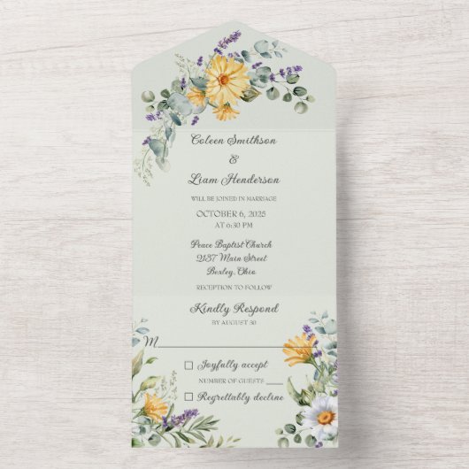 Land Wildbloemen op Bord Groen All In One Uitnodiging (Binnen)