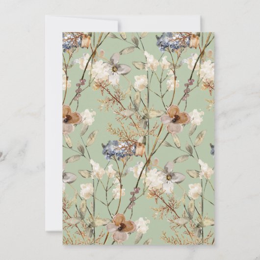 Land Wildbloemen op Sage Groene Bruiloft Kaart (Achterkant)