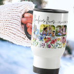 Land Wilde bloem 5 Foto als familie bloemen was Reisbeker<br><div class="desc">Rustige wildbloemreismot, gepersonaliseerd met 5 van je favoriete foto's en gekarteld met een bewerkbaar gezegde: "Als familie bloemen waren... zou ik dit stel elke keer kiezen. Het ontwerp omvat wilde bloemen in het waterverf land, waaronder papaver, madeliefje, cornflower, conefloer, klaver en boterbloem. Uw foto's worden getoond in rond gemaakte rechthoekvormen...</div>