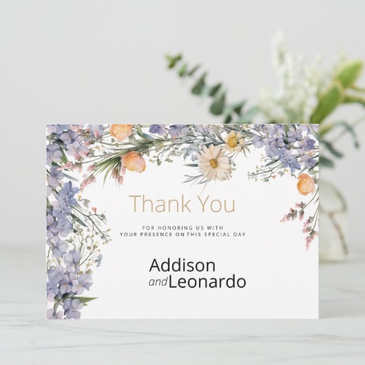 Land wilde bloemen rustiek Dank u Kaart (Staand voorkant)