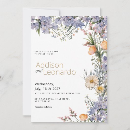 Land wilde bloemen rustieke bruiloft kaart (Voorkant)