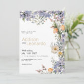 Land wilde bloemen rustieke bruiloft kaart (Staand voorkant)