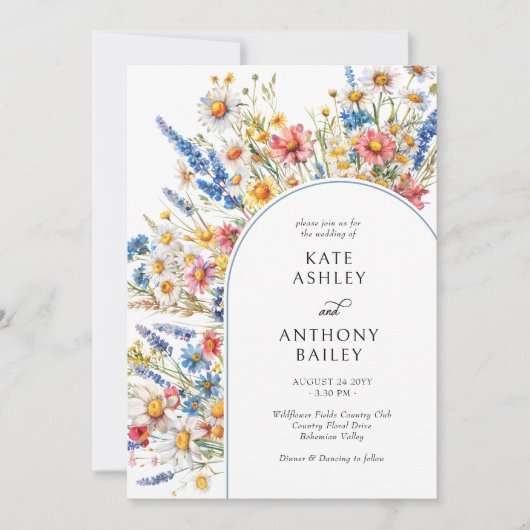 Land Wildflower Boog Bruiloft Kaart (Voorkant)