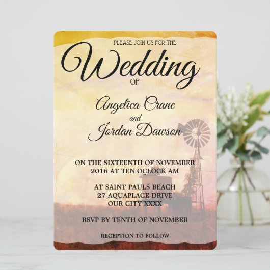 Land windmolen Rustic Wedding Invite Kaart (Staand voorkant)