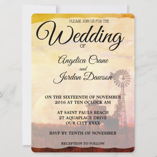 Land windmolen Rustic Wedding Invite Kaart (Voorkant)