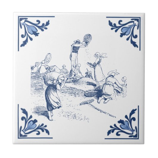  Land Winnowing Tarwe Delfts Blauw Wit Tegeltje (Voorkant)