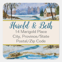 Land Winter Adres Envelope Seal Vierkante Sticker