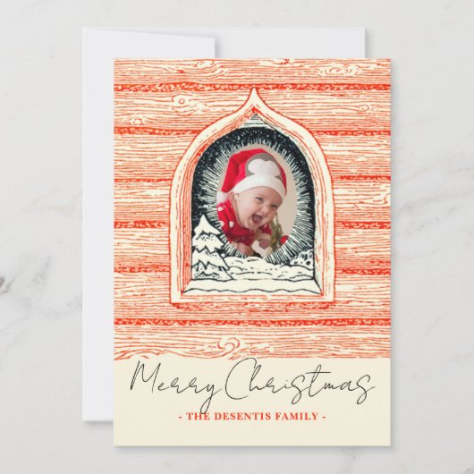 Land Winter Log Cabin Kerstfoto Feestdagenkaart (Voorkant)