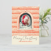 Land Winter Log Cabin Kerstfoto Feestdagenkaart (Staand voorkant)