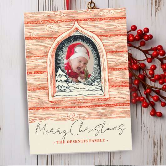 Land Winter Log Cabin Kerstfoto Feestdagenkaart