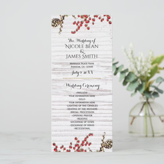 Land Winter Vakantie Berries & Pine Cone Programma Programmakaart (Staand voorkant)