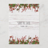 Land Winter Vakantie Bessen & Pine Save Datum Aankondigingskaart (Voorkant)