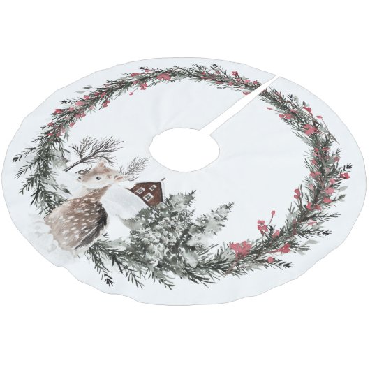 Land Winter Wonderland, Baby Deer, Rustic Kerstboom Rok (Gekanteld)
