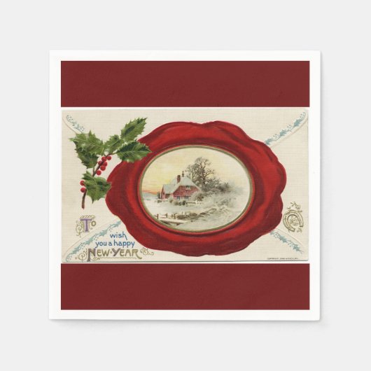 land winterscène Happy New Year Paper Servet (Voorkant)