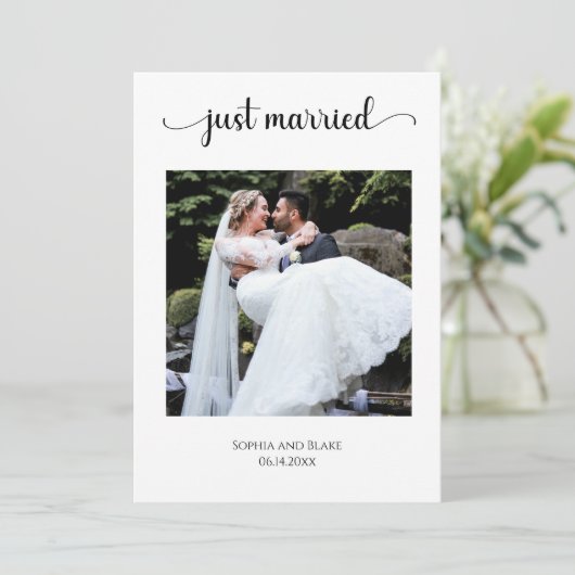 Land Wit/Bourgogne Foto Bruiloft Aankondiging (Staand voorkant)