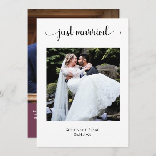 Land Wit/Bourgogne Foto Bruiloft Aankondiging (Voorkant / Achterkant)