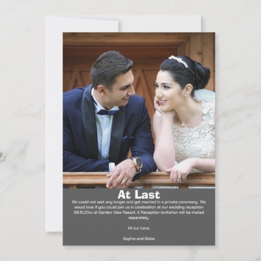 Land wit & grijs foto bruiloft aankondiging (Achterkant)