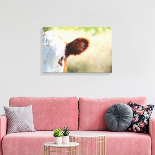 Land witte en bruine Koe in groene weide Canvas Afdruk (Insitu (Woonkamer))