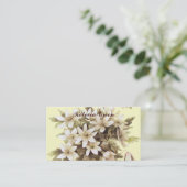 land - witte wildbloem - gele bruiloft visitekaartje (Staand voorkant)