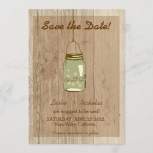 Land Wooden Rustic Mason Jar Save the Date