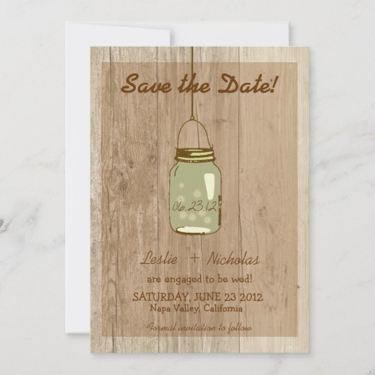 Land Wooden Rustic Mason Jar Save the Date (Voorkant)