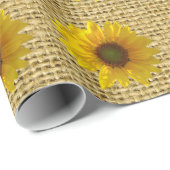 Land Yellow Sunflower Burlap Style Rustic Cadeaupapier (Rol Hoek)