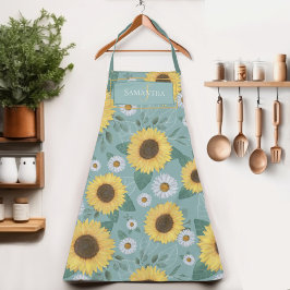 Land Yellow Sunflower Monogram Name Apron Schort