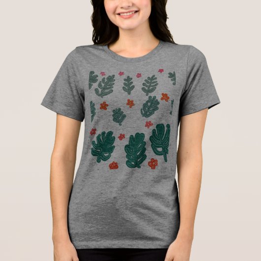 Land & zee: Doodle Patroon Bloemen & planten Tri-Blend Shirt (Voorkant)